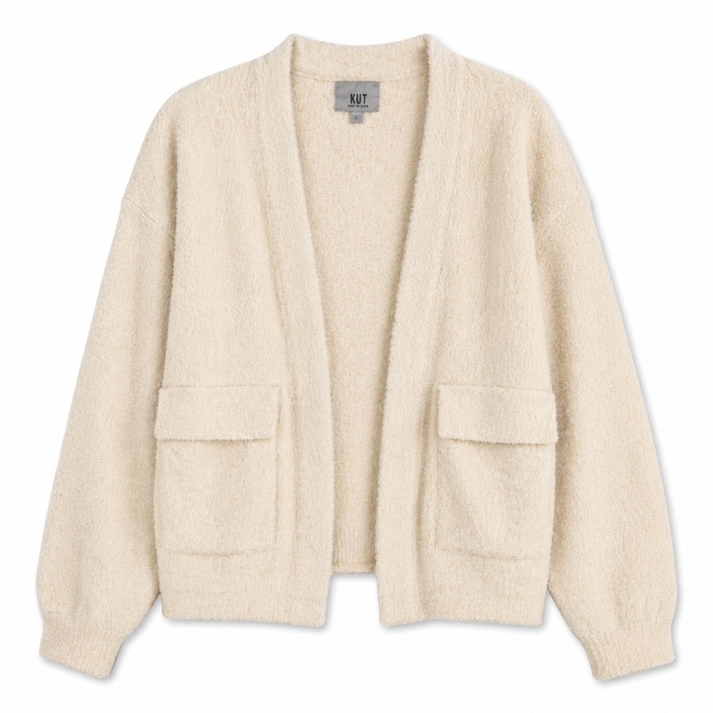 Kut from the Kloth Cream Cozy Plush Cardigan Open‎ Front Soft Knit Large